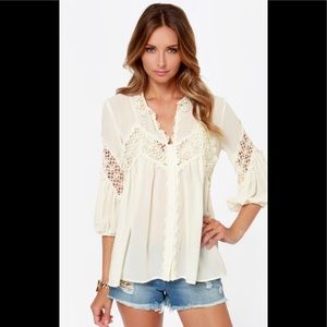 Lulu’s Billow Talk Sheer Cream Lace Top